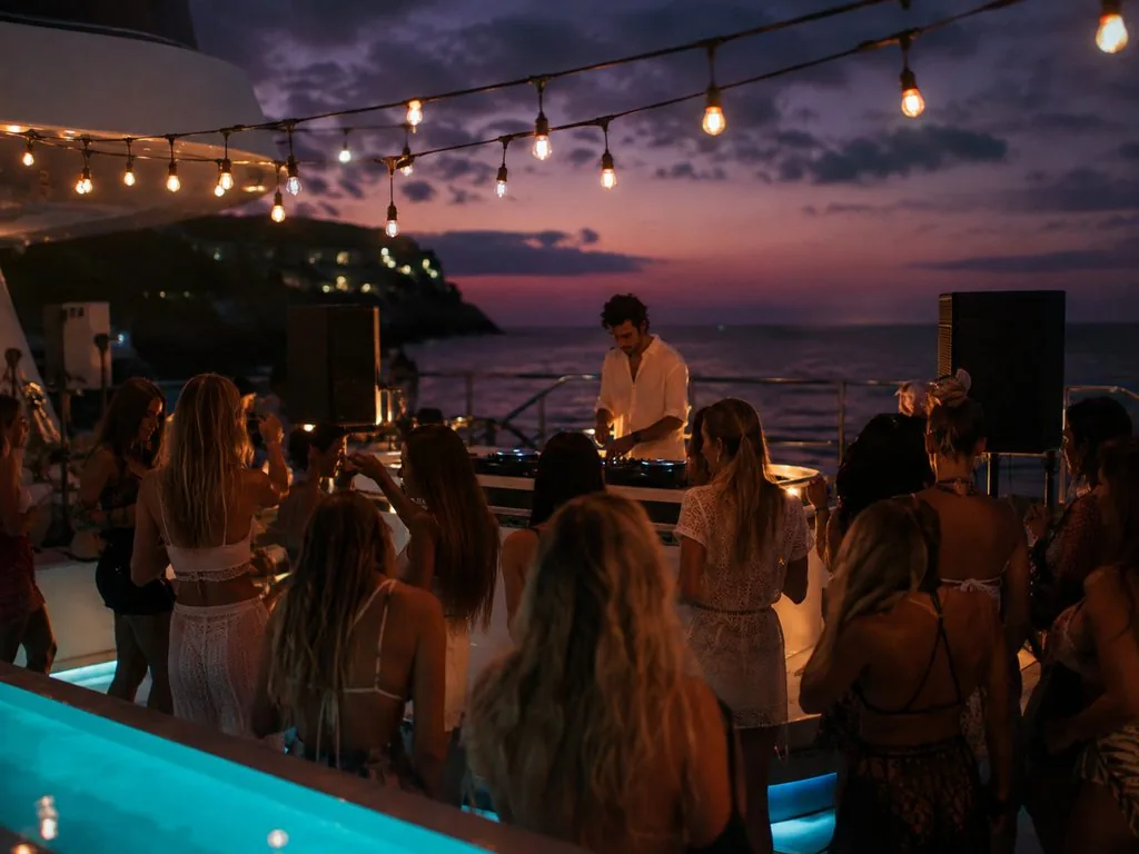The DJ set building through the afternoon session on board